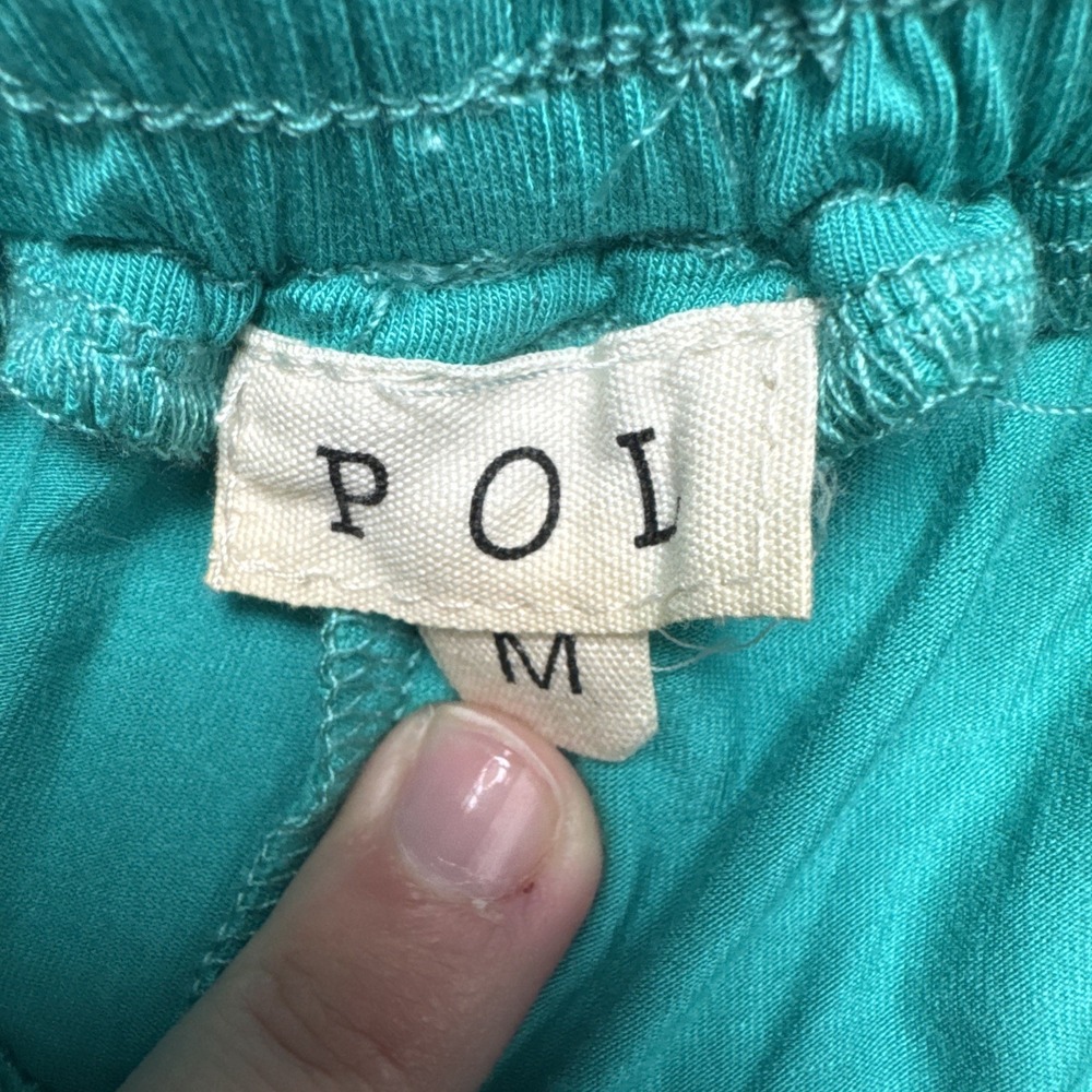 POL medium Boho Pants Green Colorblock Knit Wide Leg Flowy Hippie Soft - Picture 4 of 9